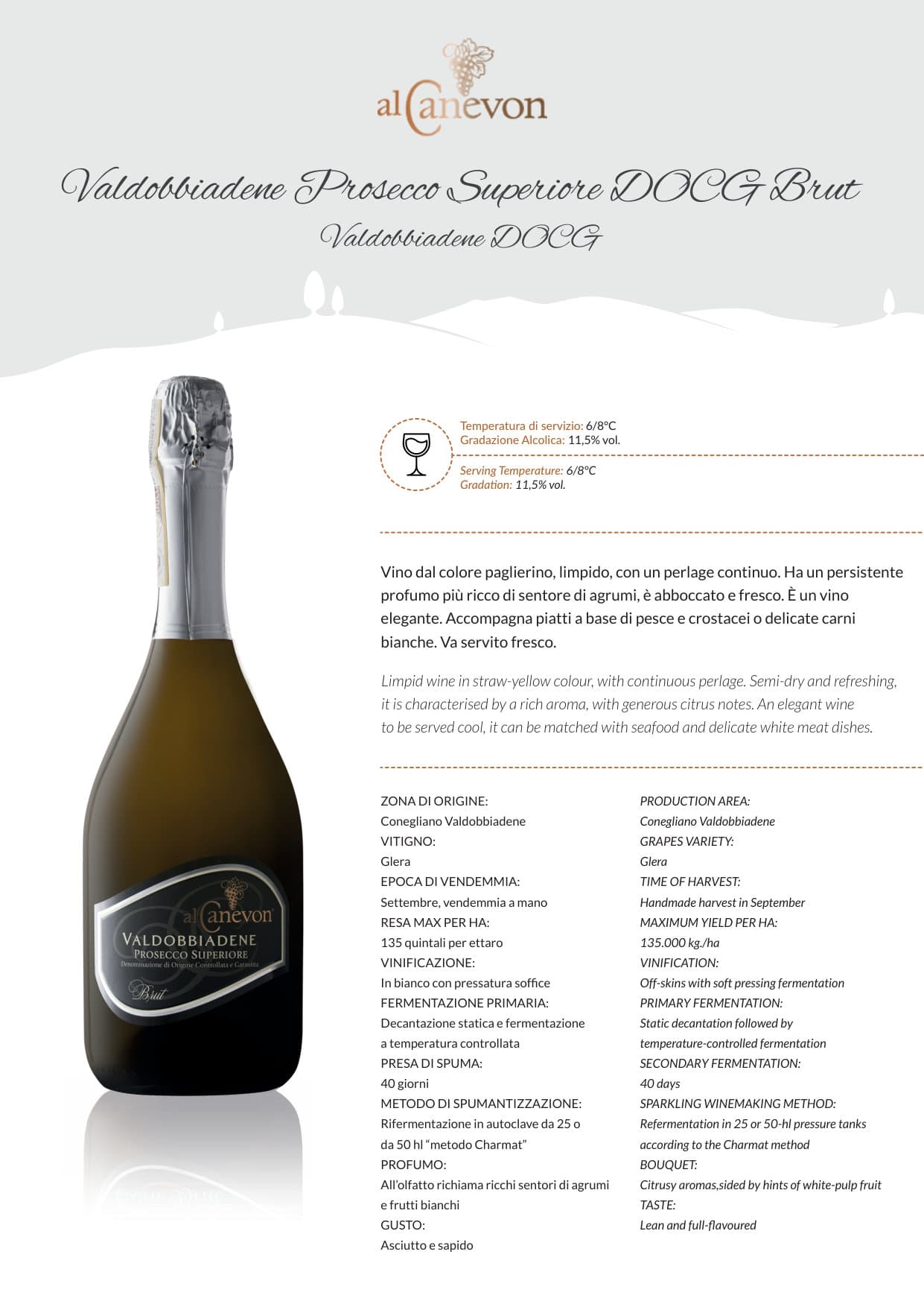 Scheda tecnica Valdobbiadene Prosecco Superiore DOCG Brut