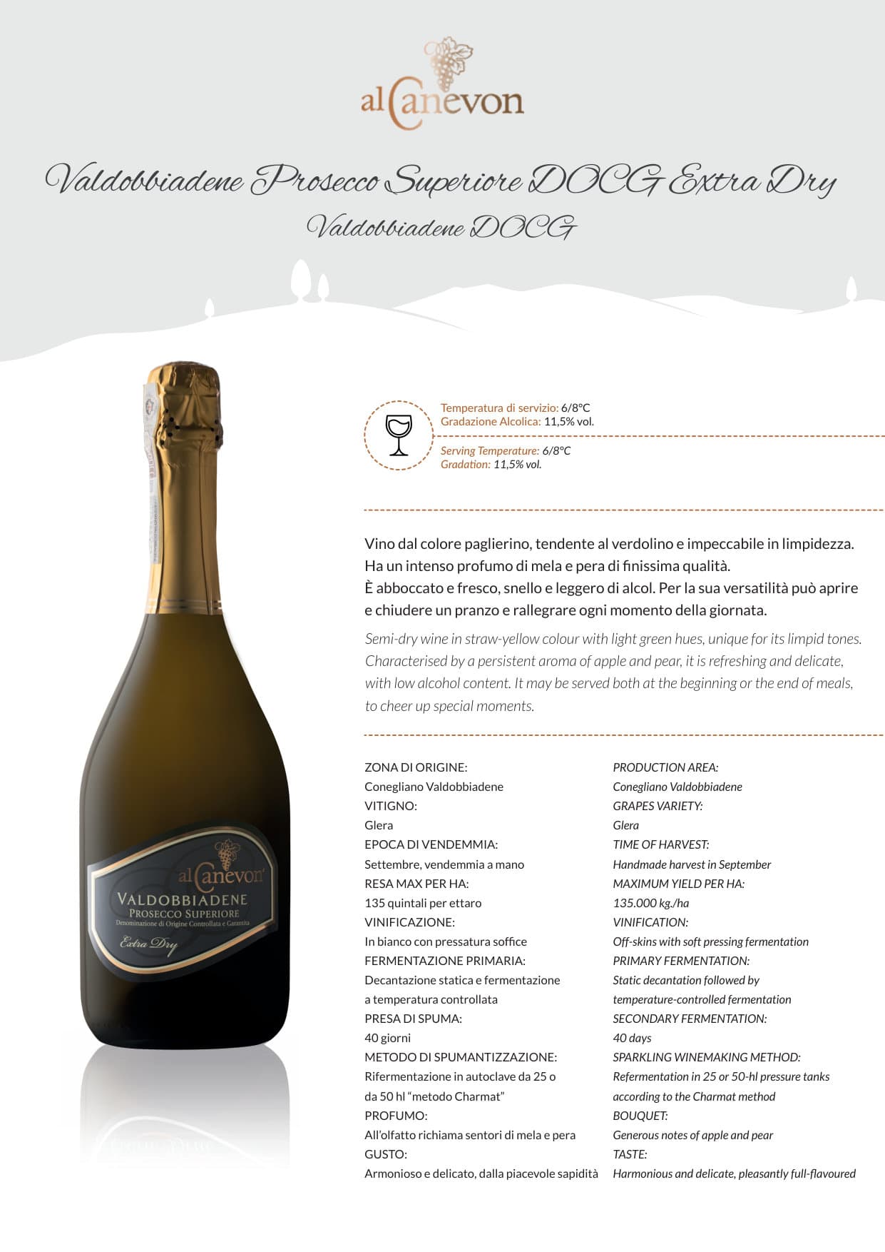 Scheda tecnica Valdobbiadene Prosecco Superiore DOCG Extra Dry